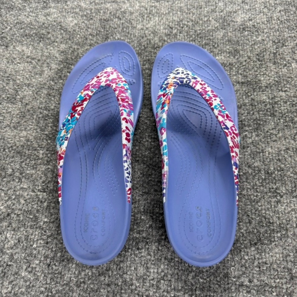 Crocs Womens 10 Kadee II Paint-Spatter Thong Flip-Flop Periwinkle Blue